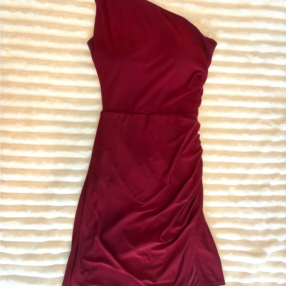 B Darlin One-Shoulder Maroon Dress